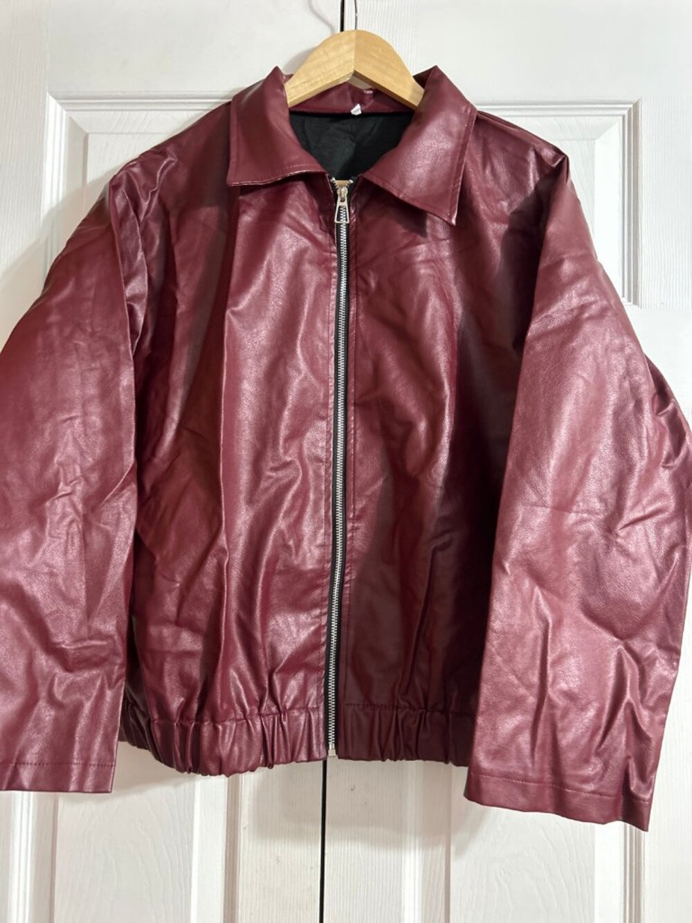 Y2K Burgundy Faux Leather Cropped Jacket